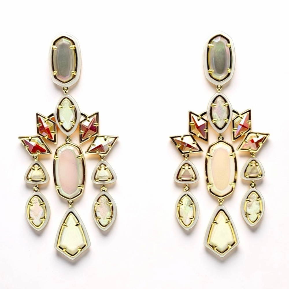 Kendra Scott Luxury Greta Gold Tone Ivory Iridescent Chandelier Earrings $198 - Picture 15 of 16